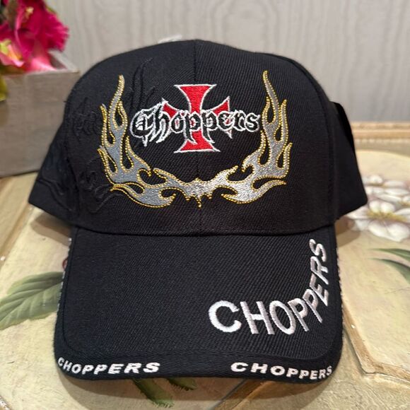 Choppers Flames Embroidered Cap Hat Adjustable Black NWT - Picture 2 of 14